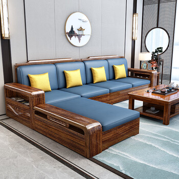 Chenya sofa black gold solid wood sofa living room household size chinese style winter and summer sofa corner combination four seats + imperial concubine + coffee table + tv cabinet combination latex cushion style