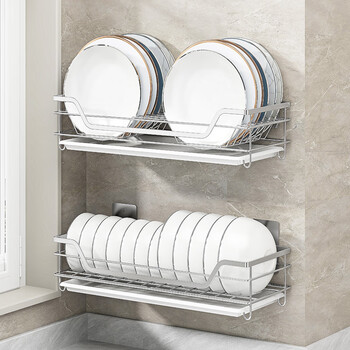 Delwins wall-mounted dish rack drain rack 304 stainless steel single-layer dish rack no punching kitchen storage storage on the wall one rice bowl rack k-8812