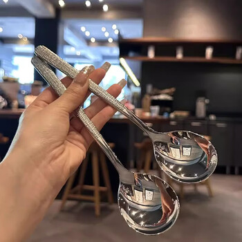 Yijuke 2-pack exquisite western-style spoons, korean-style spoons, hammered stainless steel spoons, home eating spoons and tableware