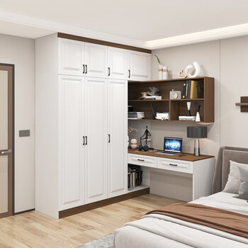 Yingfu wardrobe desk integrated corner computer desk bookcase corner bedroom home corner study table solid wood right table table length 1.75 meters three-door wardrobe with bookshelf