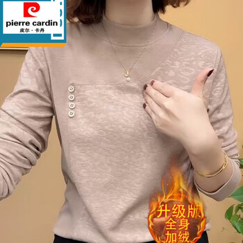 Chujing winter warm medium-thick velvet women's bottoming shirt with temperament and versatile long-sleeved top 40 to 50 years old 55 oatmeal color - medium-thick one-piece velvet xl recommended 90-107 pounds