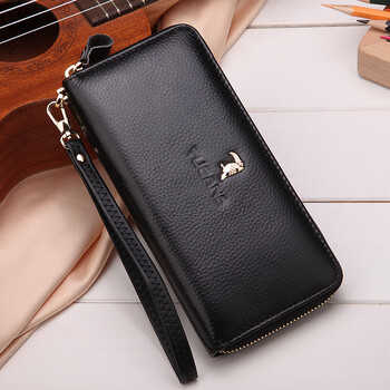 Woodpecker (tucano) women's wallet new zipper genuine leather long korean style cowhide handbag large capacity black