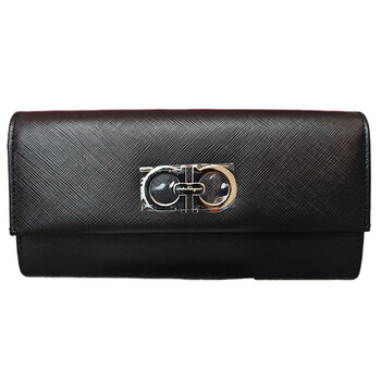 Second-hand 99 new unused ferragamo wallet black leather horseshoe buckle clutch wallet for men and women original price 5500 19.5-2.5-9.5cm