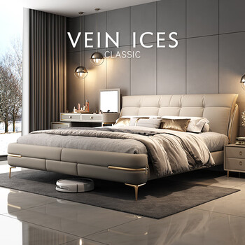 Shangka light luxury italian leather bed modern and simple 1.8m master bedroom double bed 2m soft package high-end storage wedding bed single bed + nine-zone tencel latex mattress + 1 cabinet 1.8*2.0m frame structure