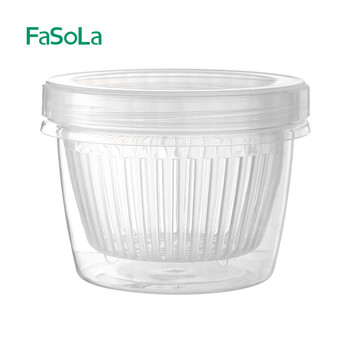 Fasola travel picnic condiments sealed crisper pp plastic fruit and vegetable drain box kitchen ginger onion garlic storage box transparent (350ml)