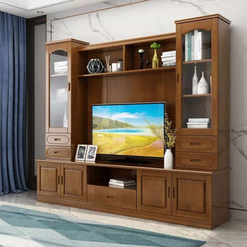 Xi tangyue chinese solid wood tv cabinet against the wall combined wine cabinet and bookcase all in one multifunctional living room background wall storage cabinet 2.2 styles walnut color 220*43*200 including installation