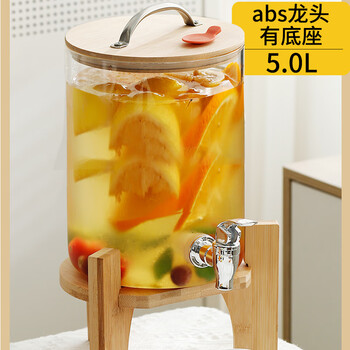 Chang'an self-service beverage bucket internet celebrity mixing bucket glass fruit tea bucket beer bucket juice bucket coke bucket container with faucet 5.0l glass bucket + abs faucet + wooden frame