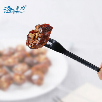 Haizhuoli disposable fruit fork, high-end thickened plastic western cake snack fork, black, individually packaged 100 pieces * 1 pack