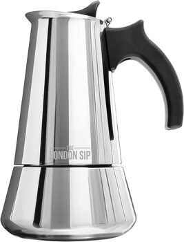 The london sip stainless steel moka pot hand-brewed coffee pot 3 cups 300ml requires adapter silver 6 cups