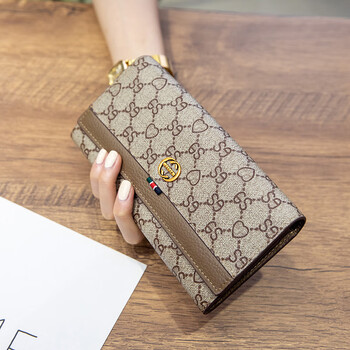 Woodpecker (tucano) european and american genuine leather wallet women's long new style 2024 cowhide large capacity niche design thin wallet soft leather gray (10 card slots upgraded version) anti-theft brush