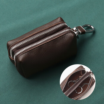 Clcey is suitable for key bags for men and women, large-capacity car storage bag, coin purse, multi-functional pendant key bag 20, double-layer key coin purse-brown