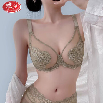 Langsha french sexy underwear for women, ultra-thin bra for big breasts, showing small, preventing external expansion, gathering pure desire, beautiful back, auxiliary breasts, anti-sagging, li wu green/suit (underwear gift box) l -36/80bc, light and breathable