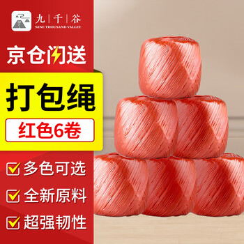 Jiuqiangu packing rope, bundling and packing plastic rope, nylon packing rope, packing belt, warehouse packing rope, grass ball rope thickened, wear-resistant and will not hurt your hands, red about 110 meters * 6 rolls