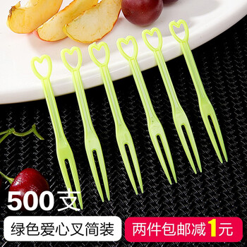 Changyin disposable fruit forks 500 count transparent plastic cake forks dessert picks green simple pack 500 count-pack