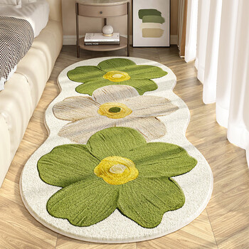 Kaye special-shaped flower imitation cashmere bedroom bedside blanket home long mat living room room thickened sofa short pile carpet fyr-fresh green flowers 50x140cm