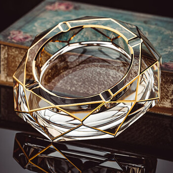 Vinos european light luxury handmade gold ashtray home living room large crystal glass ashtray creative personality office high-end cigar ashtray 18cm gold faceted crystal ashtray