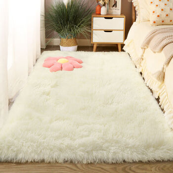 Thick plush carpet bedroom bedside floor mat ns girl's dirty-resistant living room room full ins style blanket off-white upgraded thickened 80*160cm thickened movable style