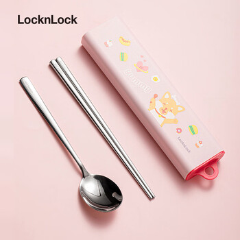 Lock&lock 316 stainless steel chopsticks and spoon sets portable lunch boxes and tableware storage boxes for primary school students for children and office workers pink