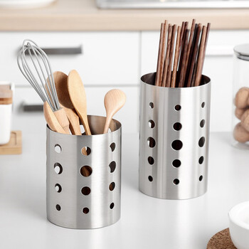 Onlycook chopstick barrel 304 stainless steel chopstick cage kitchen thickened chopstick cage chopstick barrel drain rack tableware storage box increased version 16.8cm high