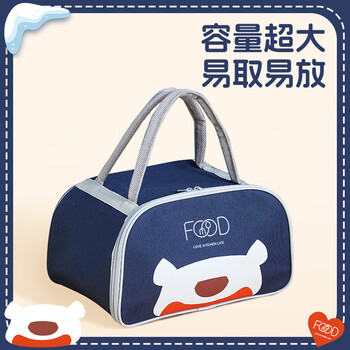 Mai xuan primary school student thermal bag portable thermal bag large capacity children's lunch bag lunch box bag office worker handbag large blue little white bear-handle thermal bag