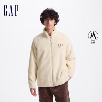Gap men's and women's hug velvet letter logo fleece stand collar jacket casual top 609070 beige xl (180/100a) asian size