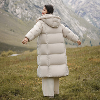Feather loose thick warm jacket 95 white duck down hooded over-the-knee down jacket women's extreme cold puff uy247071w5 beige s