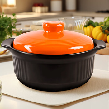 Umizili casserole, high temperature resistant, dry burning, non-cracking, household gas large capacity stew pot, stew pot, ceramic casserole, commercial stone pot, black orange stew pot 1100ml