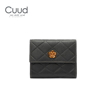 Cuud diamond pattern short wallet for women, fashionable cowhide change, multi-card slots, card holder, integrated wallet, birthday gift for girlfriend, black