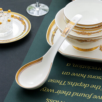 Pinjude soup spoon household spoon large spoon bone china tableware round spoon long handle soup spoon porridge spoon babylon feast bone china large spoon