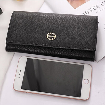 Vuniqson wallet women's genuine leather large capacity handbag holds mobile phone soft cowhide multi-card slot wallet fashionable long wallet black