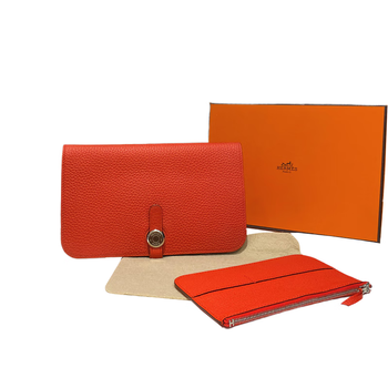 Second-hand 95 new hermes hermes long wallet silk in series epsom calfskin wallet card holder women's bag 99 new flame orange two-in-one dongon wallet, x-engraved