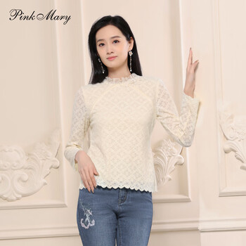 Pinkmarypink mary/pink mary bottoming shirt for women 2023 spring new stretch lace top pmams1601 off-white xs