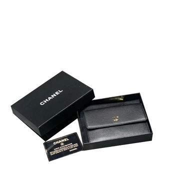 Second-hand 99 new chanel chanel black gold women's long and short wallet wallet clutch bag card holder women's bag 99 new chanel black gold short wallet