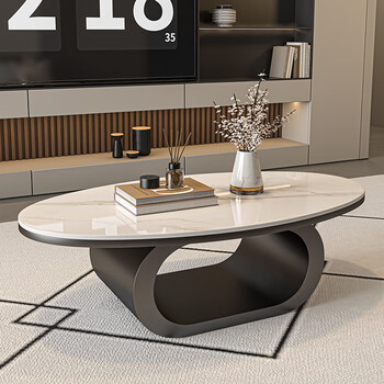 Seaworthy new living room coffee table small apartment simple home modern light luxury high-end internet celebrity tea table black coffee table slate black frame oval glossy white slate 100