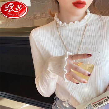 Langsha half turtleneck inner layering base layer ruffled knitwear thin slim fit inner layering long-sleeved top white pullover sweater white l 54-60kg