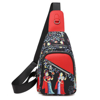 Kangaroo women's new style fashionable casual versatile comfortable large capacity versatile ethnic style printed one-shoulder crossbody chest bag under the tree