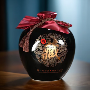 Kakamu jingdezhen ceramic wine bottle 1kg 2kg 3kg 5kg 10kg black retro household special wine flask and wine jar 5kg ceramic empty bottle (with sealing film + cloth rope)