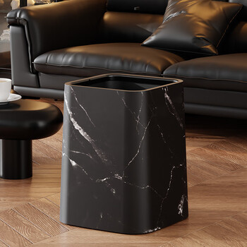 Sha aijie trash can household living room bedroom garbage storage toilet toilet paper basket cleaning box office debris bucket large lidless imitation marble trash can black