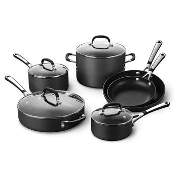 Calphalon 10-piece hard anodized aluminum nonstick cookware set evenly conducts heat black cookware frying pans