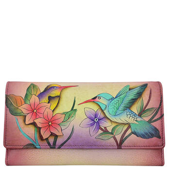 Anna by anuschka hand painted genuine leather wallet for women full grain cow leather magnetic flap coin bag birds of paradise one size