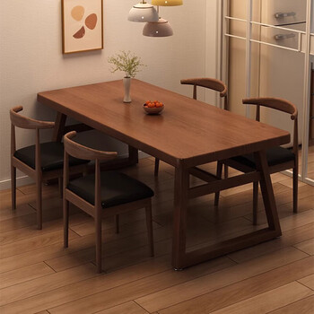 Quanye dining table for home use in small apartments with one table and four chairs for rental houses, commercial catering and fast food restaurant rectangular square table, one table and four chairs, walnut color 160*80cm