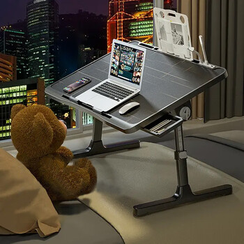 Guda foldable lift bed small table home study desk simple bedroom office bay window dormitory student all black metal pattern basic model + card slot