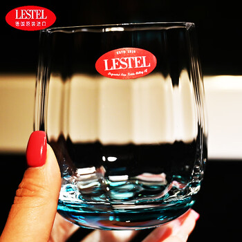 Lestel imported from germany colored crystal glass tea cup juice cup drink cup beer cup milk cup blue straight pattern short water cup 360ml 1 piece
