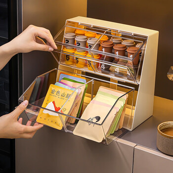 Kaman tea bag storage box capsule coffee tea room bar rack office desktop tea storage box conjoined four compartments with lid cream white