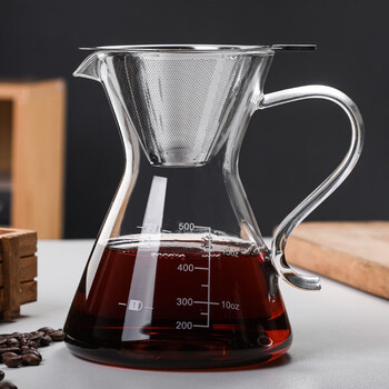 Gok hand-pour glass coffee pot set high borosilicate glass coffee pot filter hand-pour pot outdoor coffee appliance 500ml with filter s handle