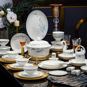 Red peony jingdezhen bone china bowls and plates tableware underglaze color household ceramic dishes set chinese housewarming plate bowls and chopsticks gift box dahaoheshan 68-head gift box