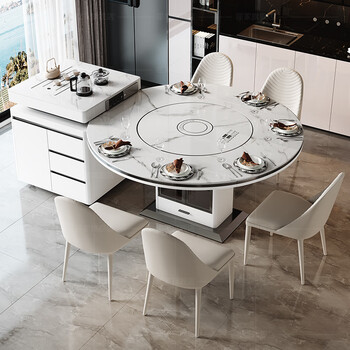Zuojia island dining table integrated multi-functional smart turntable with induction cooker light luxury square and round dual-purpose rock slab dining table and chair combination single table + functional island table 1.5m