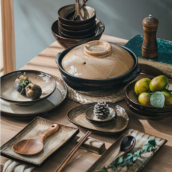 Bansheng bowl and plate set for home jingdezhen purple sand kiln tableware set japanese style dishes chinese style retro style warm couple 10 pieces - tiger skin glaze 2 people food