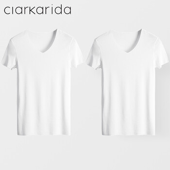 Clarkarida men's short-sleeved t-shirt men's modal seamless v-neck bottoming shirt slim solid color singlet sports white fitness top white + white l (110-130 pounds)