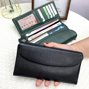 Sephoron high-quality pure cowhide handbag wallet feminine 2026 new soft leather genuine leather large capacity wallet for mobile phone black